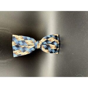 Royal Rust Vintage Clip On Bow Tie Blue Tan Geometric Basketweave 054 (71)